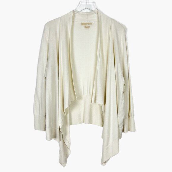 Michael Kors Sweater Womens 2X Ivory Open-Front Asymmetrical Waterfall Cardigan - Picture 11 of 11